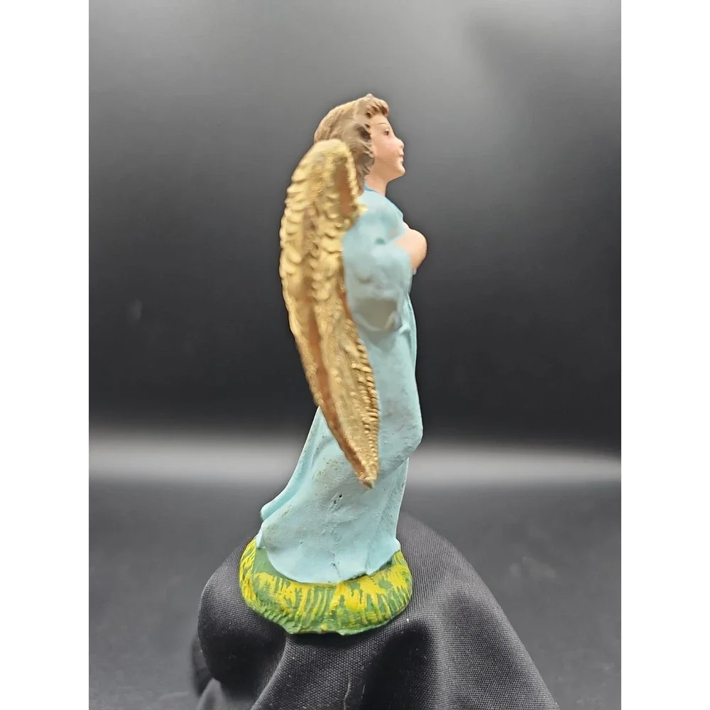 Vintage Beautiful Christmas Nativity Angel Italy Blue Gown Gold Wings AA